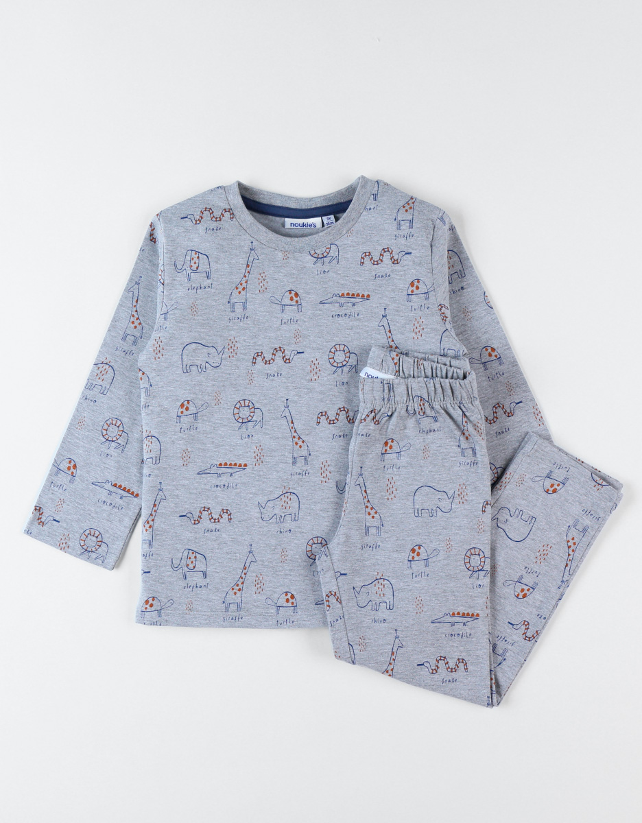 Jersey 2-delige pyjama met dierenprint, grijs