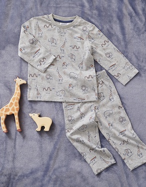 Jersey 2-piece pyjamas with animal print, grey