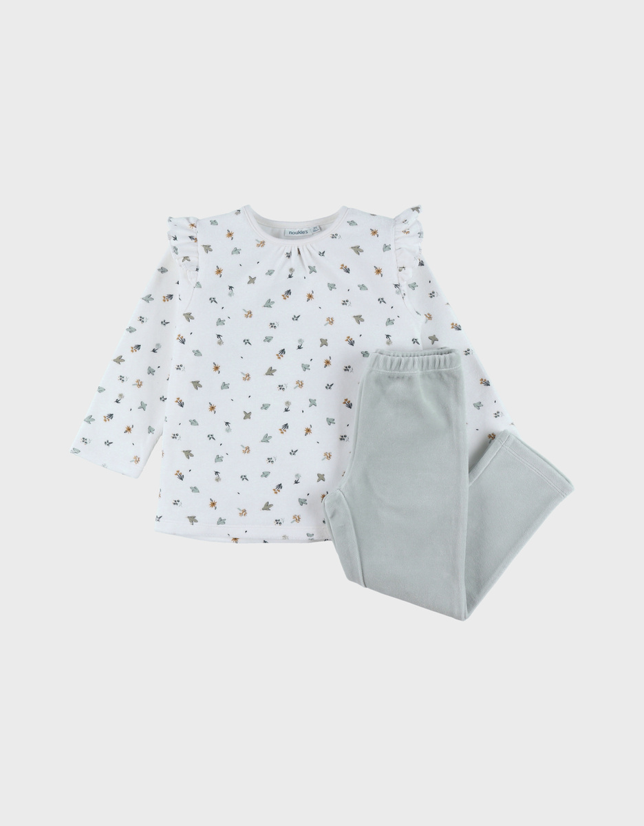 Pyjama van katoen en fluweel met bloemenprint
