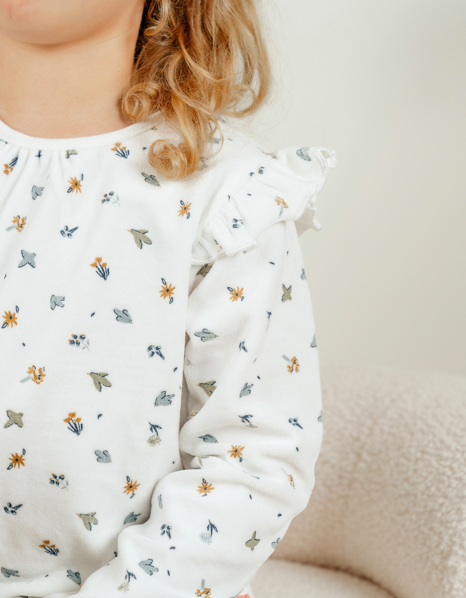 Pyjama van katoen en fluweel met bloemenprint
