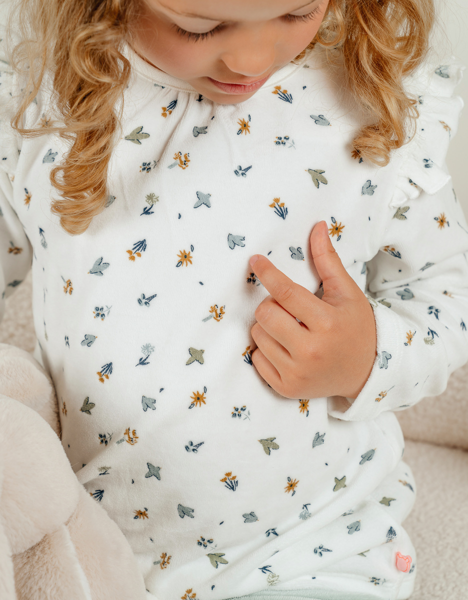 Pyjama van katoen en fluweel met bloemenprint

