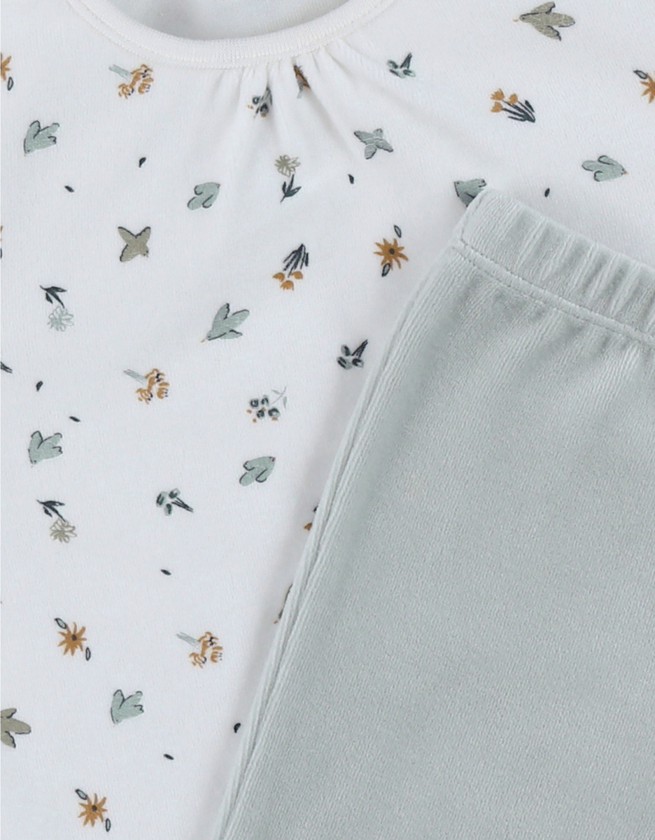 Pyjama van katoen en fluweel met bloemenprint
