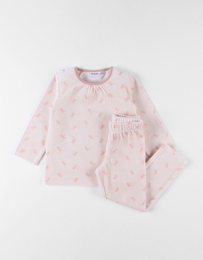 Pyjama 2 pièces imprimés libellules en velours, rose clair