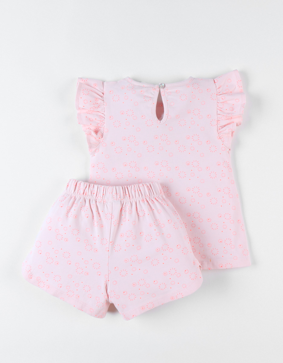 Pyjama 2 pièces à imprimé pailleté en jersey, rose clair