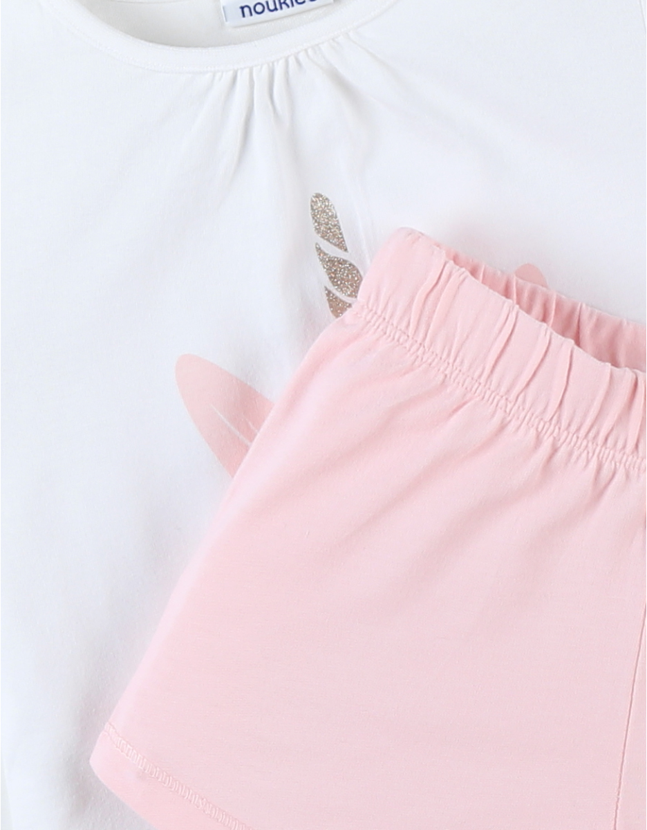 Pyjama 2 pièces licorne en jersey, rose clair/écru