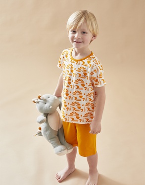 Jersey 2-piece pyjamas with sun print, yellow/off-white