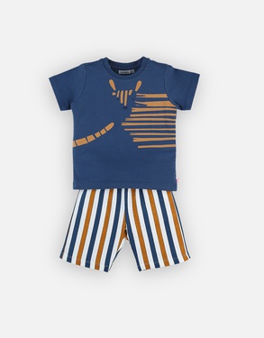 2-piece pyjamas, blue and caramel