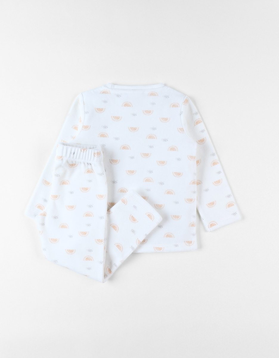 2-delige pyjama ondergaande zonnetjes uit fluweel, ecru