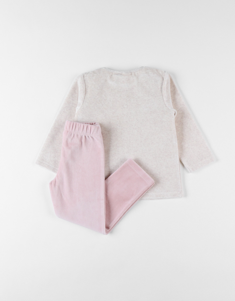 Pyjama 2 pièces en velours, beige/rose poudré