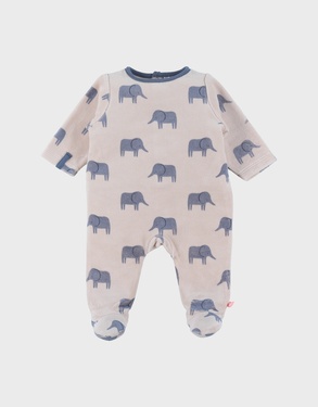 Pyjama en velours beige imprimé éléphant Bali
