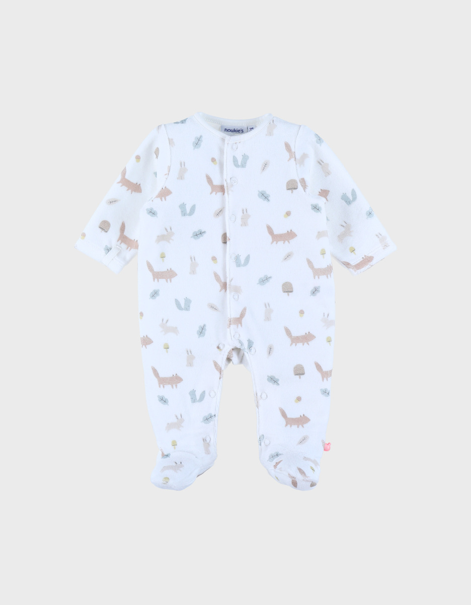 Pyjama bébé en velours blanc à motifs