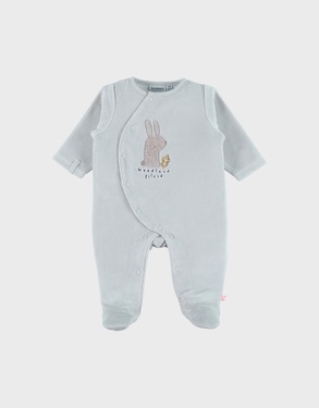 Pyjama bébé en velours aqua à broderie lapin