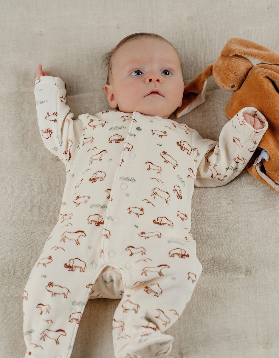 Babypyjama met mammoetprint in fluweel
