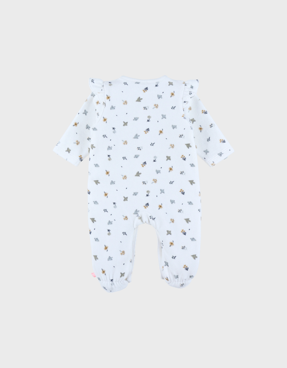 Witte velours baby pyjama met vogelprint
