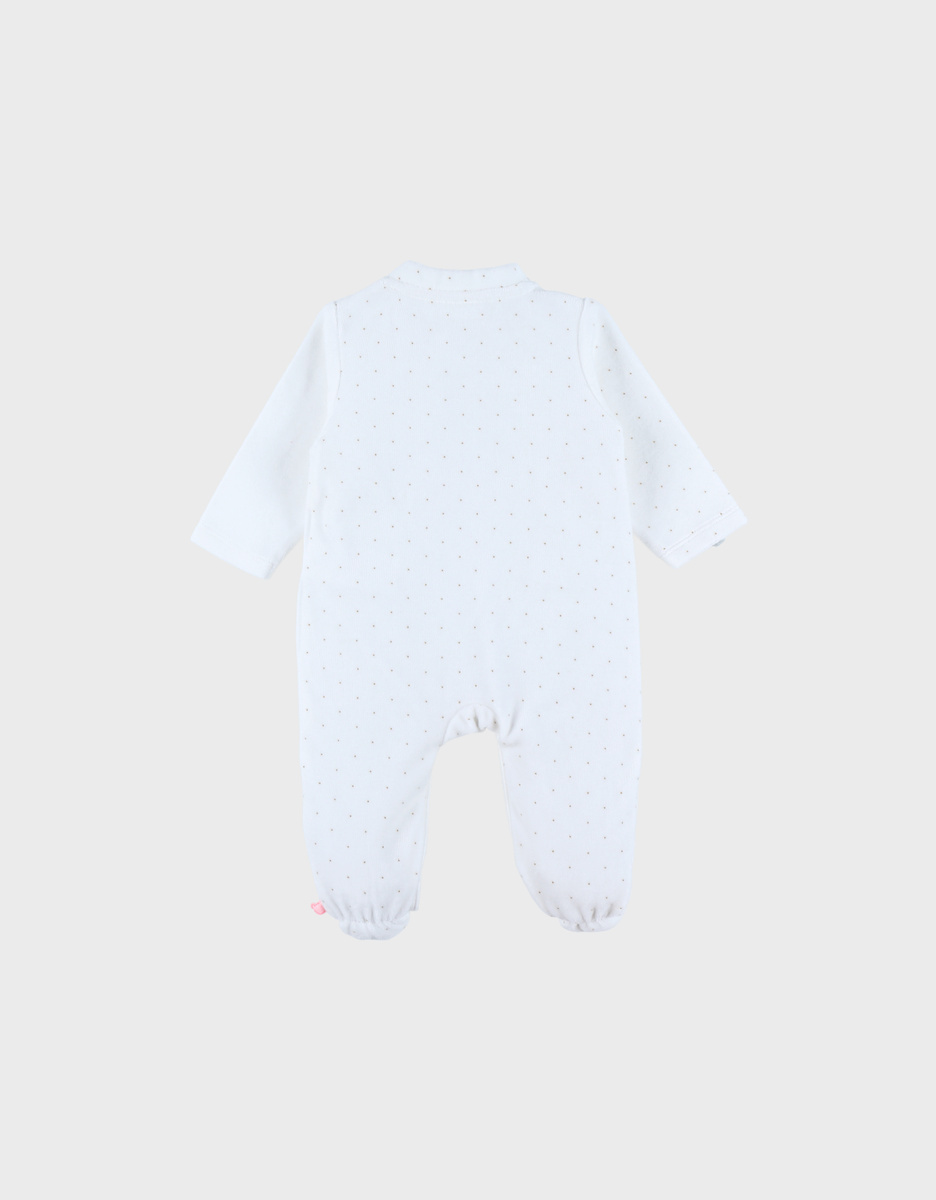 Baby pyjama van witte velours met vogelborduursel
