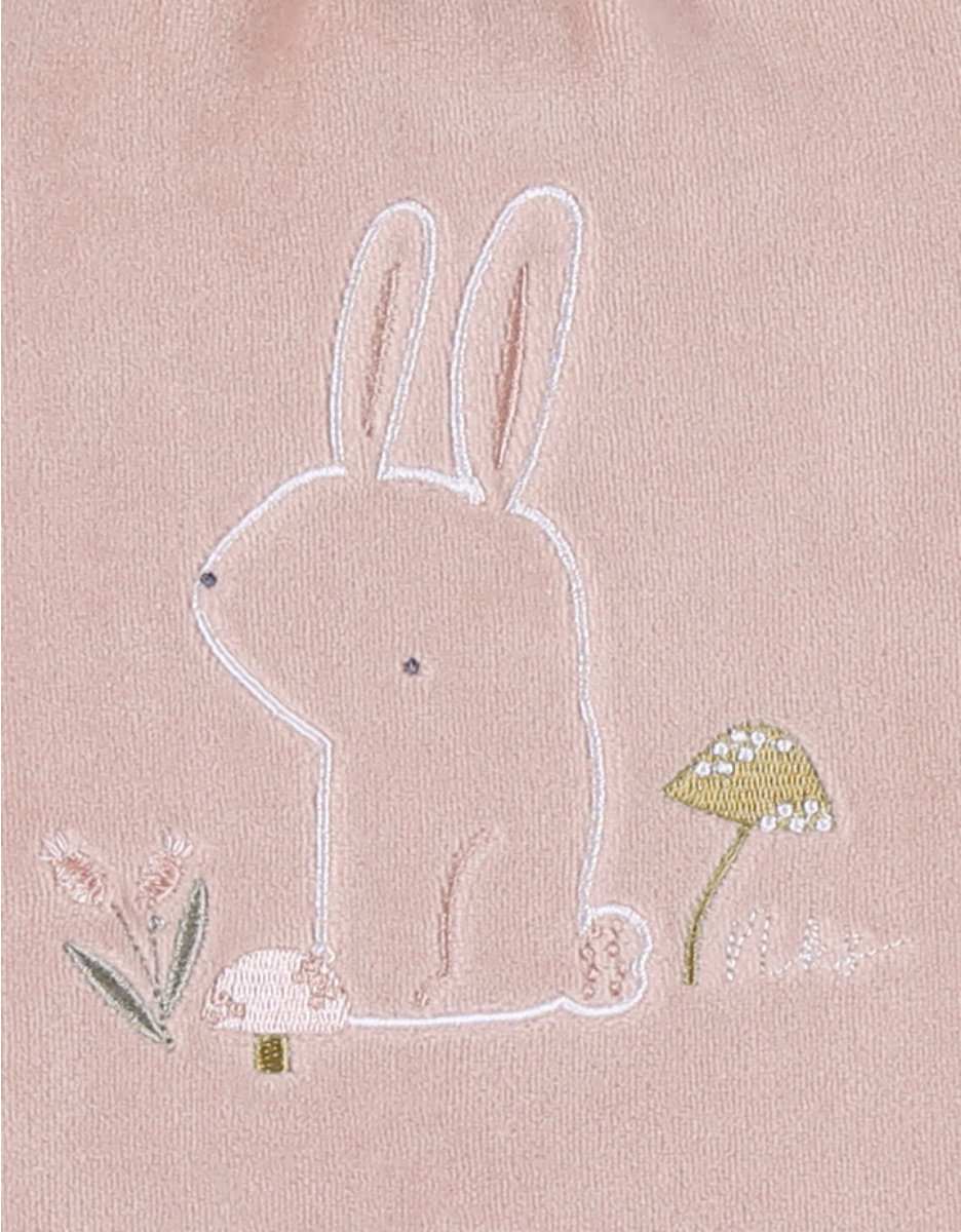 Pyjamaset van velours in roze met konijnenborduursel
