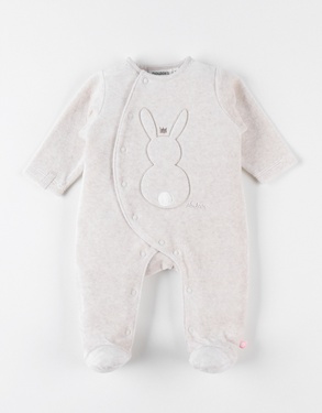 Fluwelen 1-delige pyjama met konijn, beige
