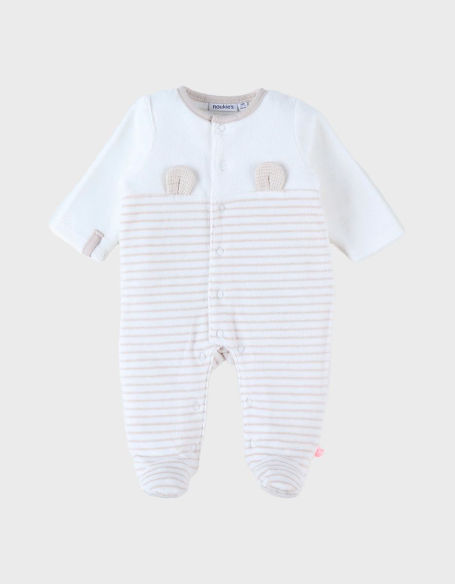 Fluwelen gestreepte 1-delige pyjama, ecru/greige