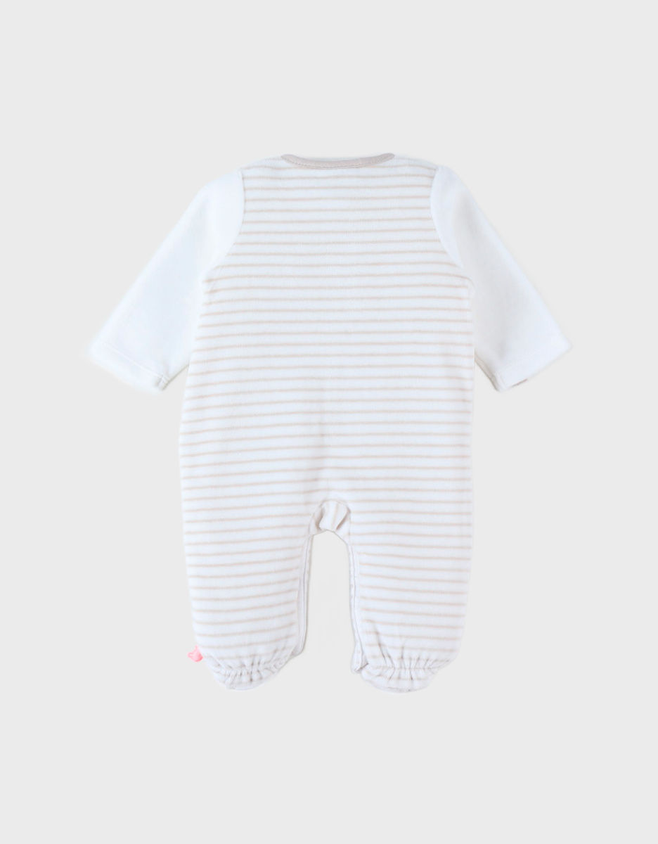 Fluwelen gestreepte 1-delige pyjama, ecru/greige