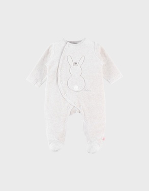 Velvet 1-piece pyjamas with bunny, white