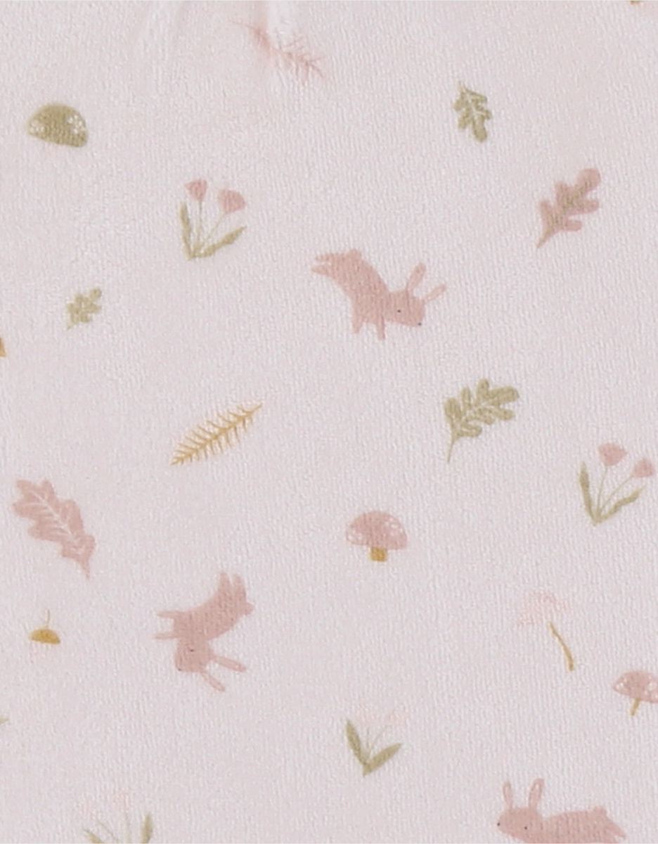 Pyjama 2 pièces en velours rose à motif floral et lapin