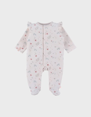 Pyjama bébé en velours rose pâle à fleurs et à volants