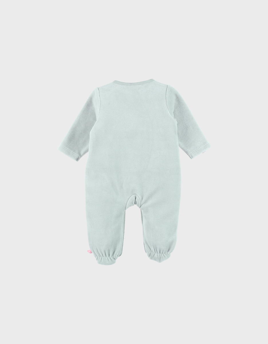 Baby pyjamas in green velour with snail embroidery
