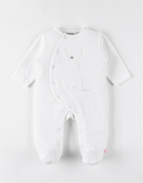 Velvet 1-piece pyjamas with bunny, off-white