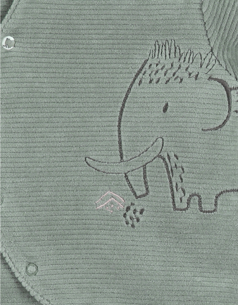 Green baby pyjama with elephant embroidery in corduroy velvet