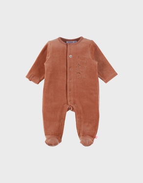 Rust baby pyjama with animal embroidery in velvet
