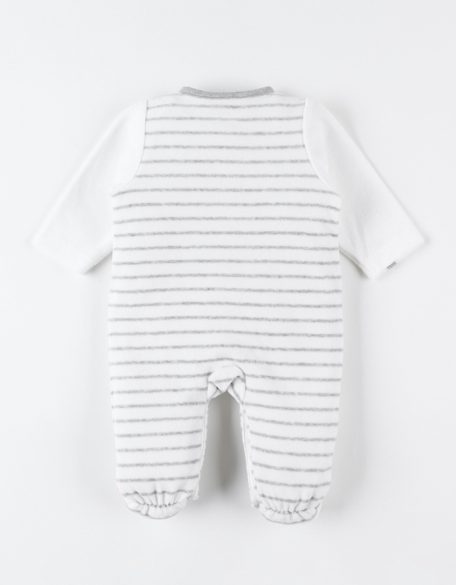 Velvet striped 1-piece pyjamas, off-white/dark grey