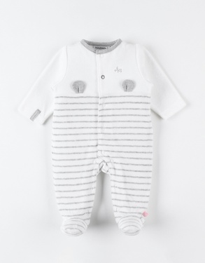 Velvet striped 1-piece pyjamas, off-white/dark grey