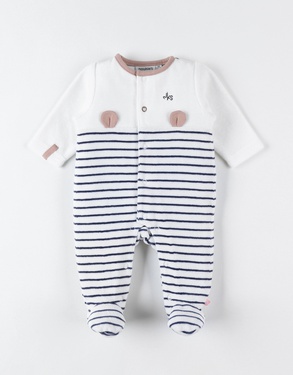 Velvet striped 1-piece pyjamas, off-white/navy