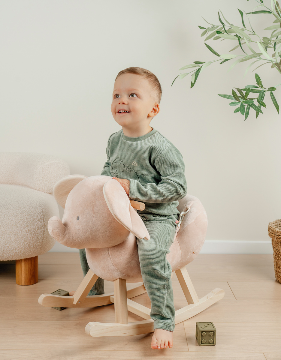 Green velvet pyjama set with mammoth embroidery
