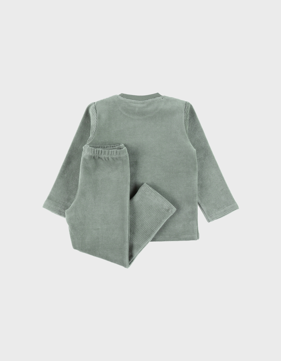 Green velvet pyjama set with mammoth embroidery
