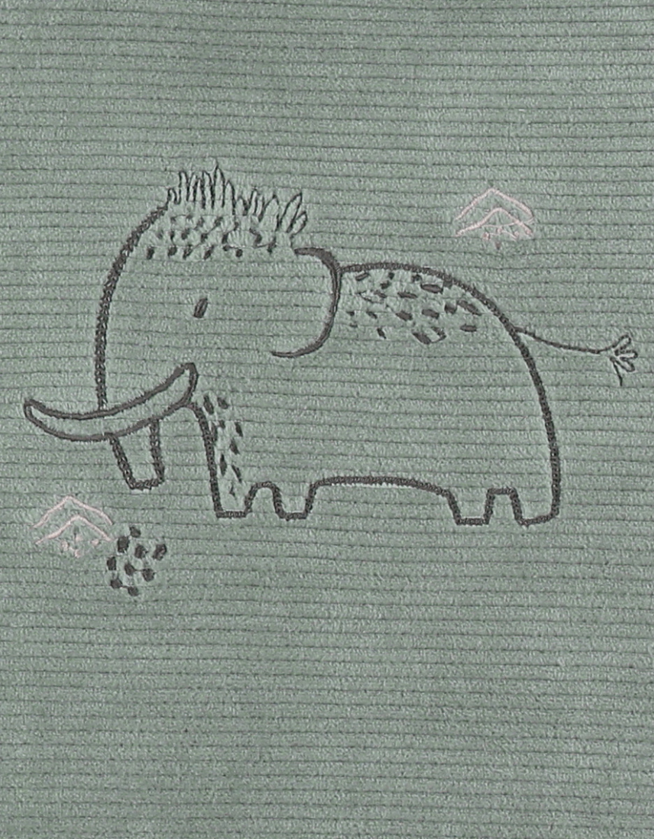 Green velvet pyjama set with mammoth embroidery
