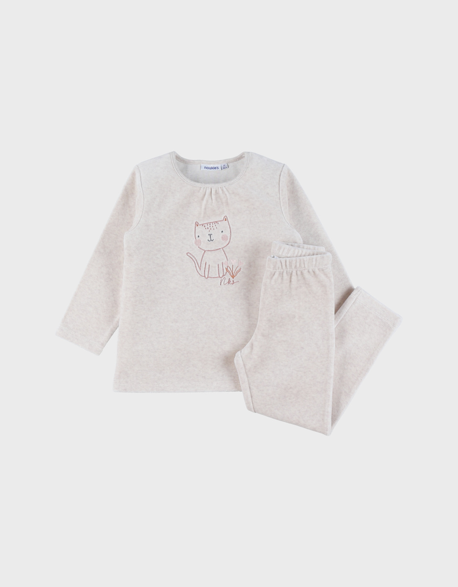 2-delige pyjama uit fluweel, lichtroze