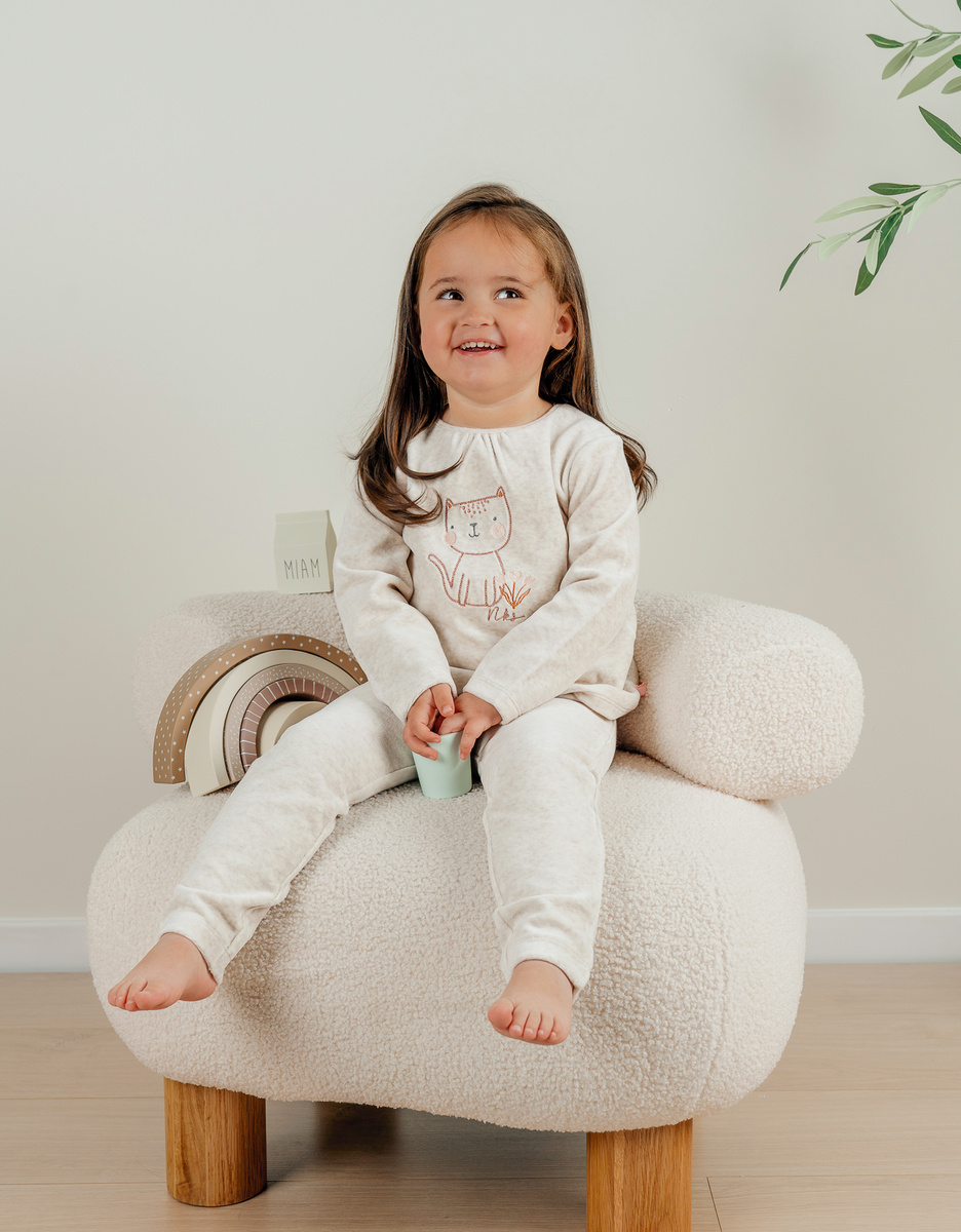 2-delige pyjama uit fluweel, lichtroze