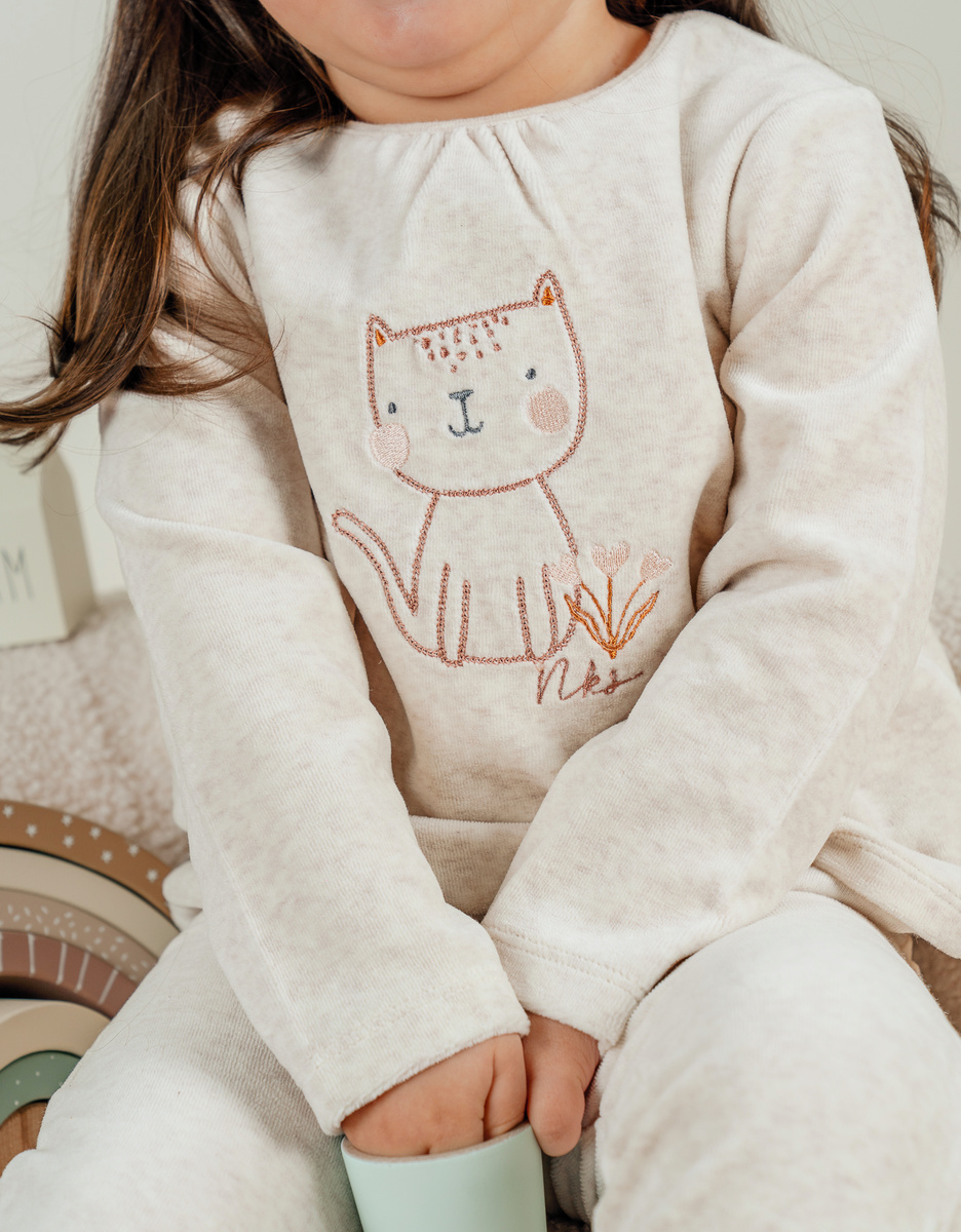 2-delige pyjama uit fluweel, lichtroze