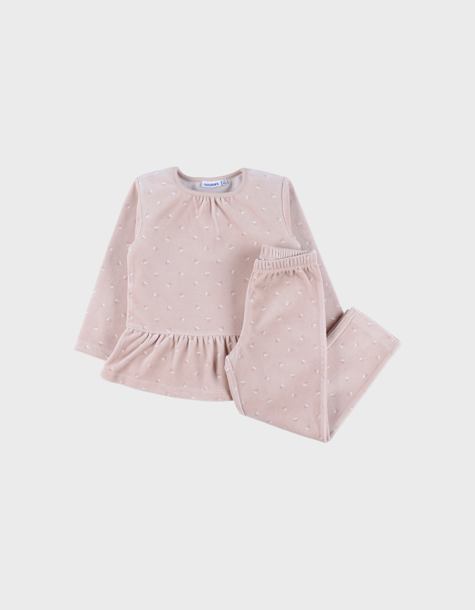 Pyjamaset van velours in lichtroze
