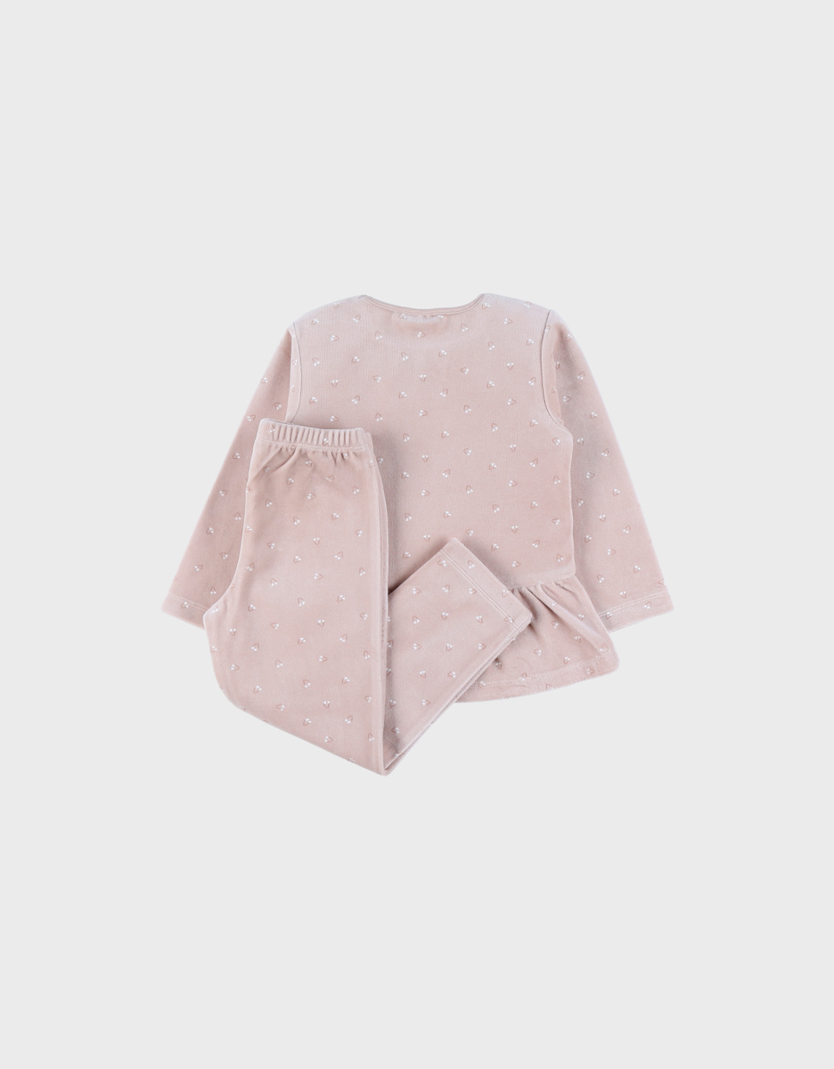 Pyjamaset van velours in lichtroze
