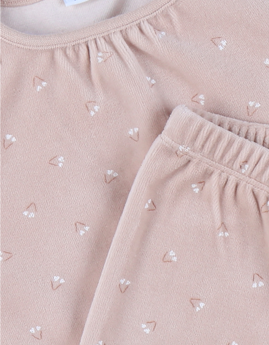 Pyjamaset van velours in lichtroze
