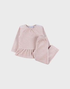 Pyjamaset van velours in lichtroze

