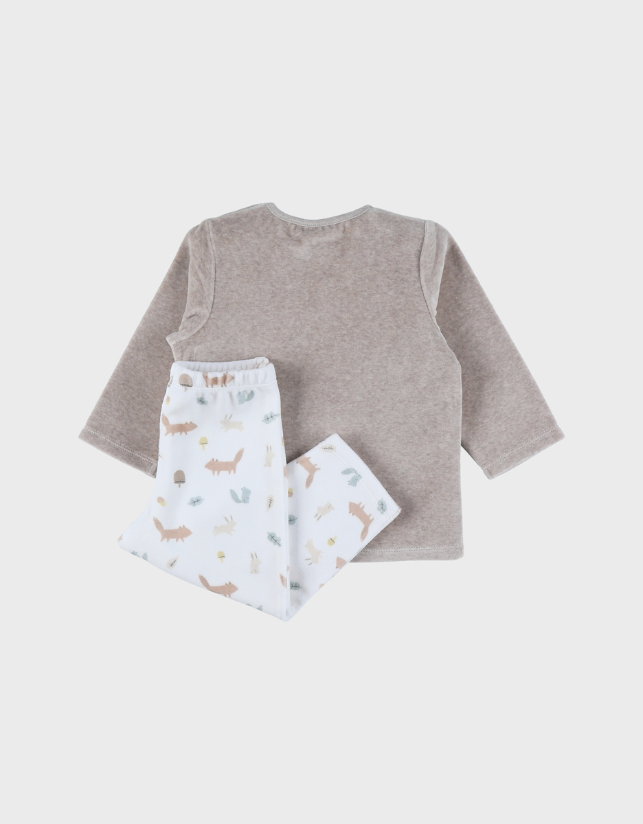 Beige velour pyjamas set with embroidered bunny
