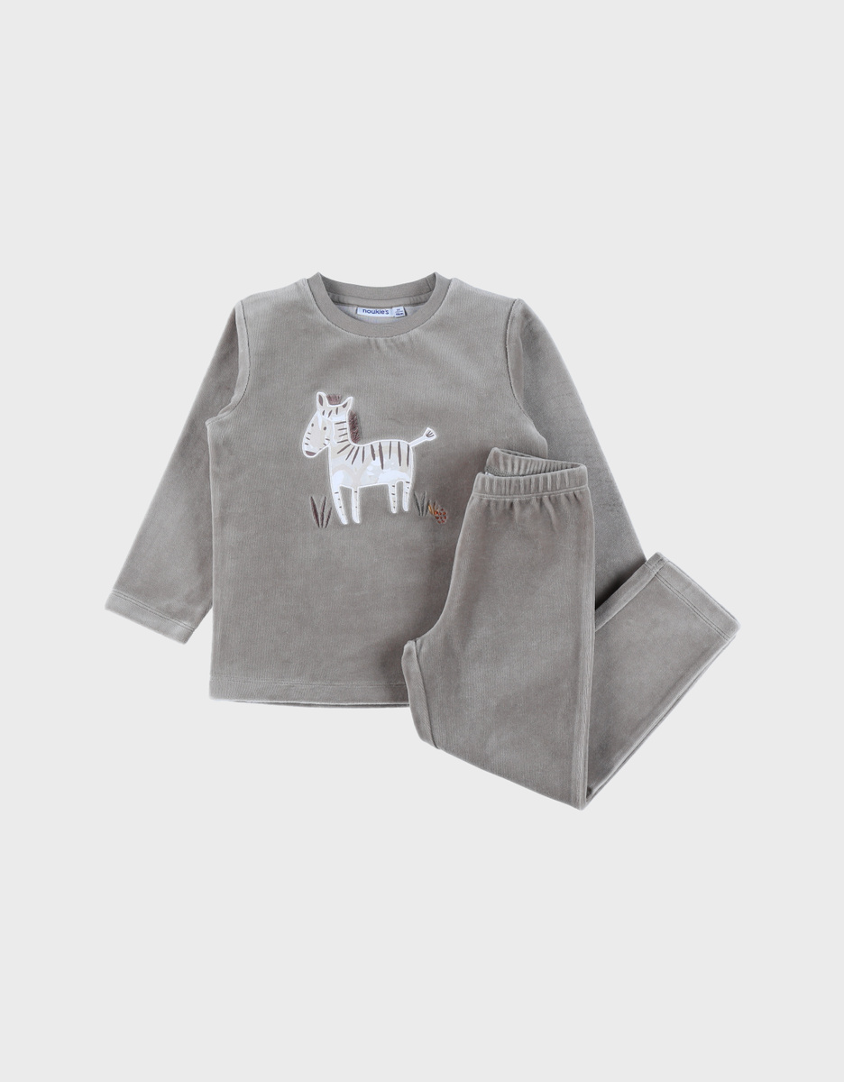 Khaki velour pyjama set with zebra print
