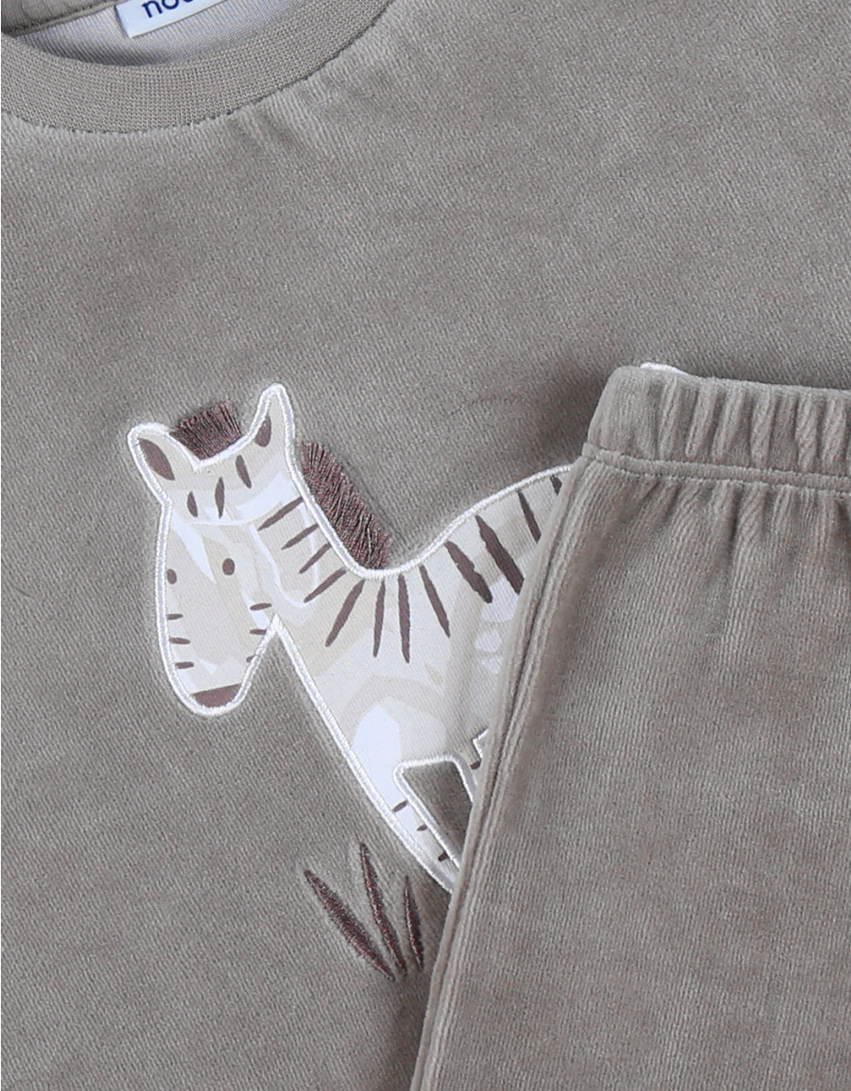 Khaki velour pyjama set with zebra print
