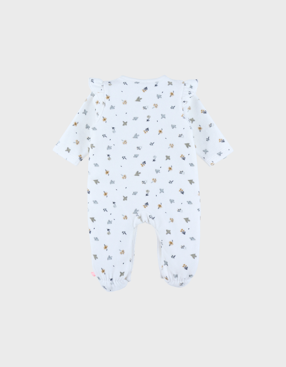 White velour baby pyjamas with bird print
