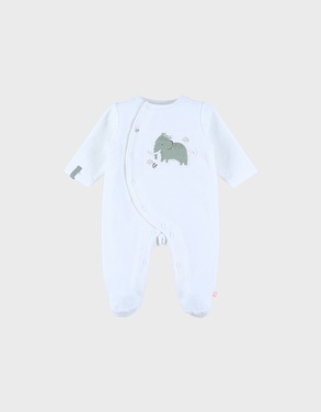 White baby pyjamas with elephant embroidery in velvet
