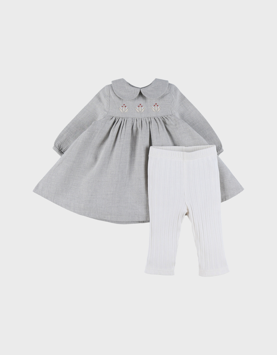 Ensemble robe et legging en coton avec broderie florale