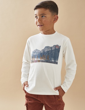 Long-sleeved t-shirt with mountain print, off-white